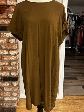 ✨ Madewell Olive Relaxed Midi Dress Size L | Effortless Minimal Luxe ✨